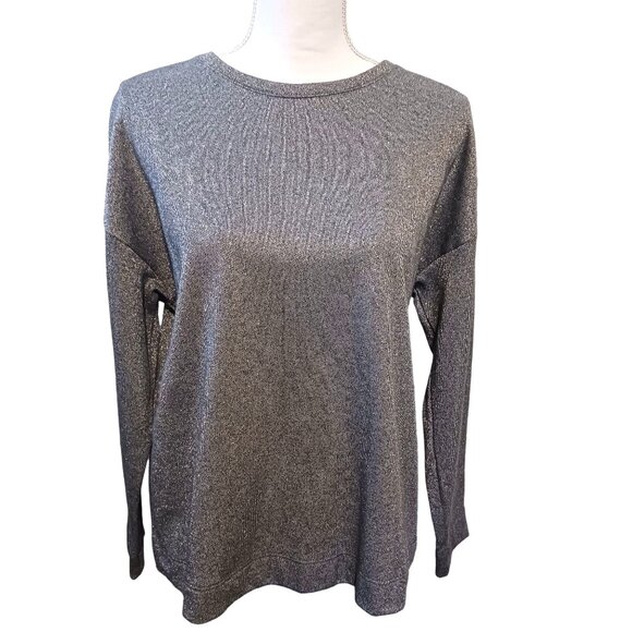 NEW ANNE KLEIN Metallic Cotton Blend Crew Neck Sweatshirt Silvery Gray Size L - Picture 5 of 13